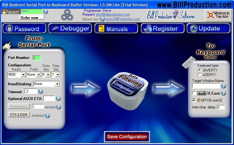 Click to view Redirect serial port RS232 to Keyboard 6.0B screenshot