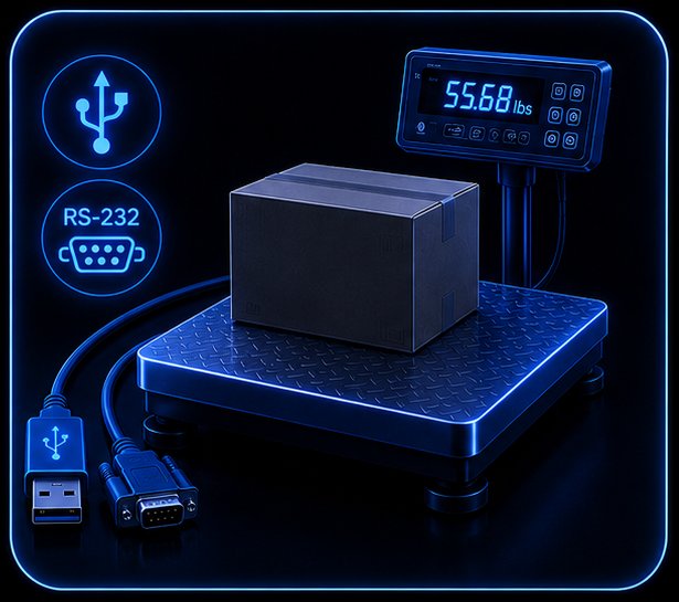 Industrial parcel scale — heavy-duty platform scale with separate indicator, USB and RS-232