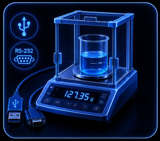 Precision laboratory balance — analytical balance with draft shield, USB and RS-232